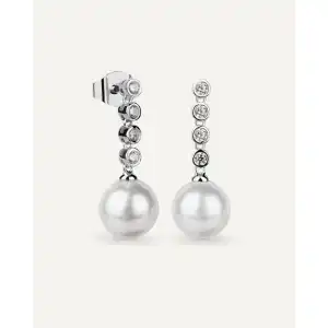 Pendientes BRILLIANT CUT en plata de ley con circonitas Excellence star cut y perla de concha