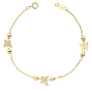 18K PULSERA ORO AMARILLO MARIPOSAS Y BOLAS LISAS 4 MM
