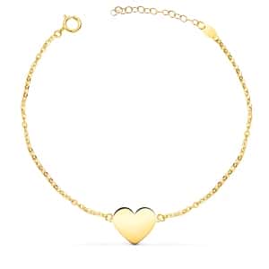 18K PULSERA ORO AMARILLO CORAZON EN BRILLO 12x10. LARGO: 18 2 CM