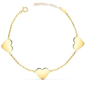 18K PULSERA ORO AMARILLO TRES CORAZONES EN BRILLO 11x10MM. LARGO: 18 2 CM
