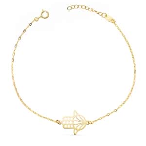 18 K PULSERA ORO AMARILLO MANO FÁTIMA 17x14MM CADENA TALLADA. LARGO: 18 3 CM